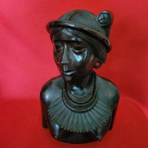Vintage Native Woman Wood Carved Bust Sculpture